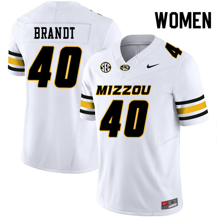 Women #40 Derek Brandt Missouri Tigers College Football Jerseys Stitched-White